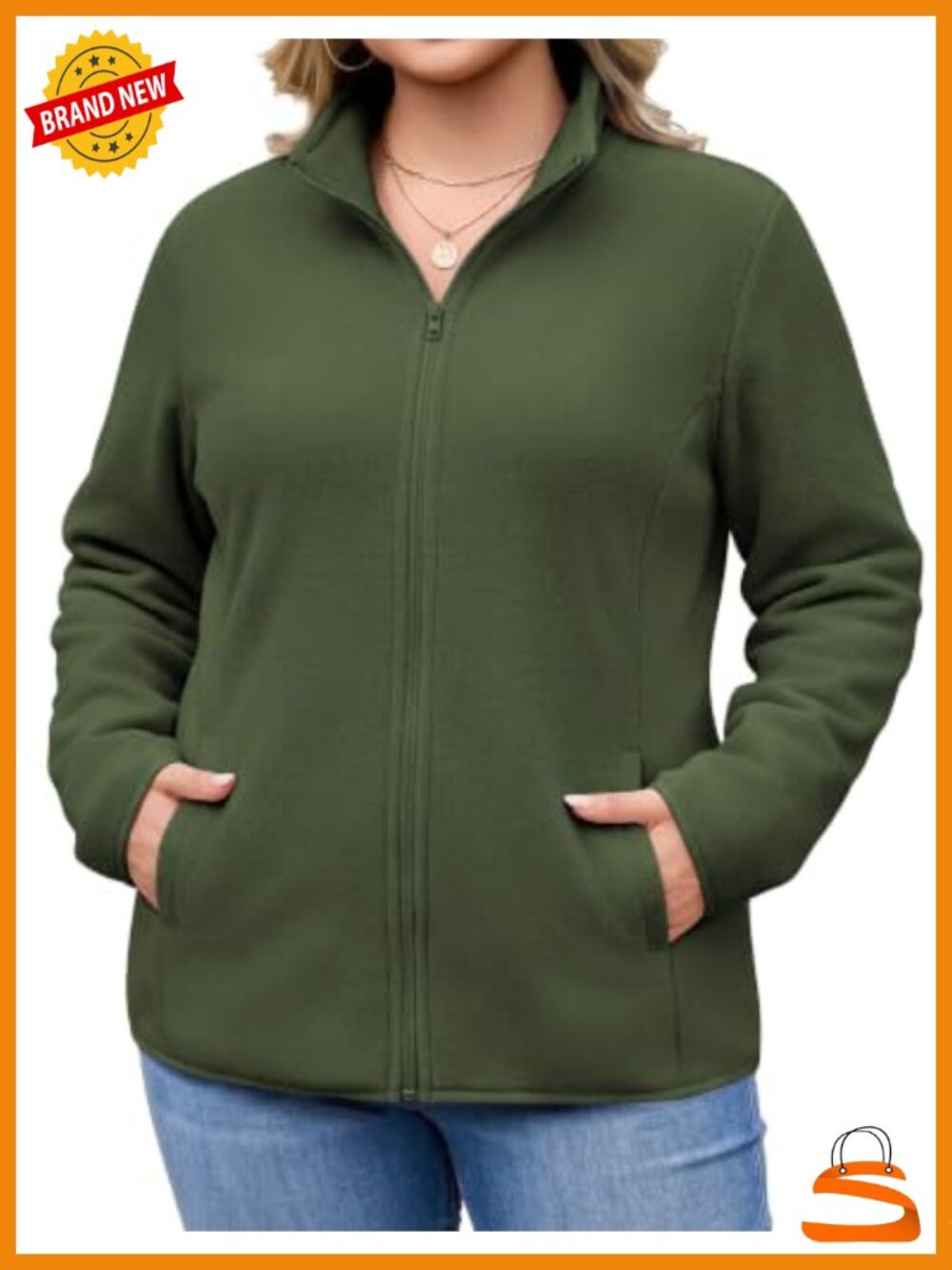 Plus Size Fleece Jacket Lightweight Full Zip Coat Pockets